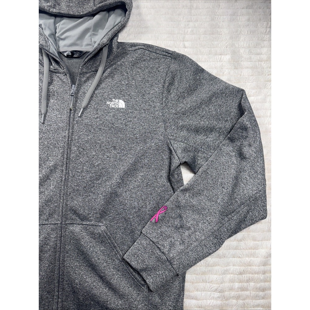 North Face Men's Large Grey Zip-Up Hoodie‎ Breast Cancer Pink Ribbon NWOT New - Picture 10 of 16